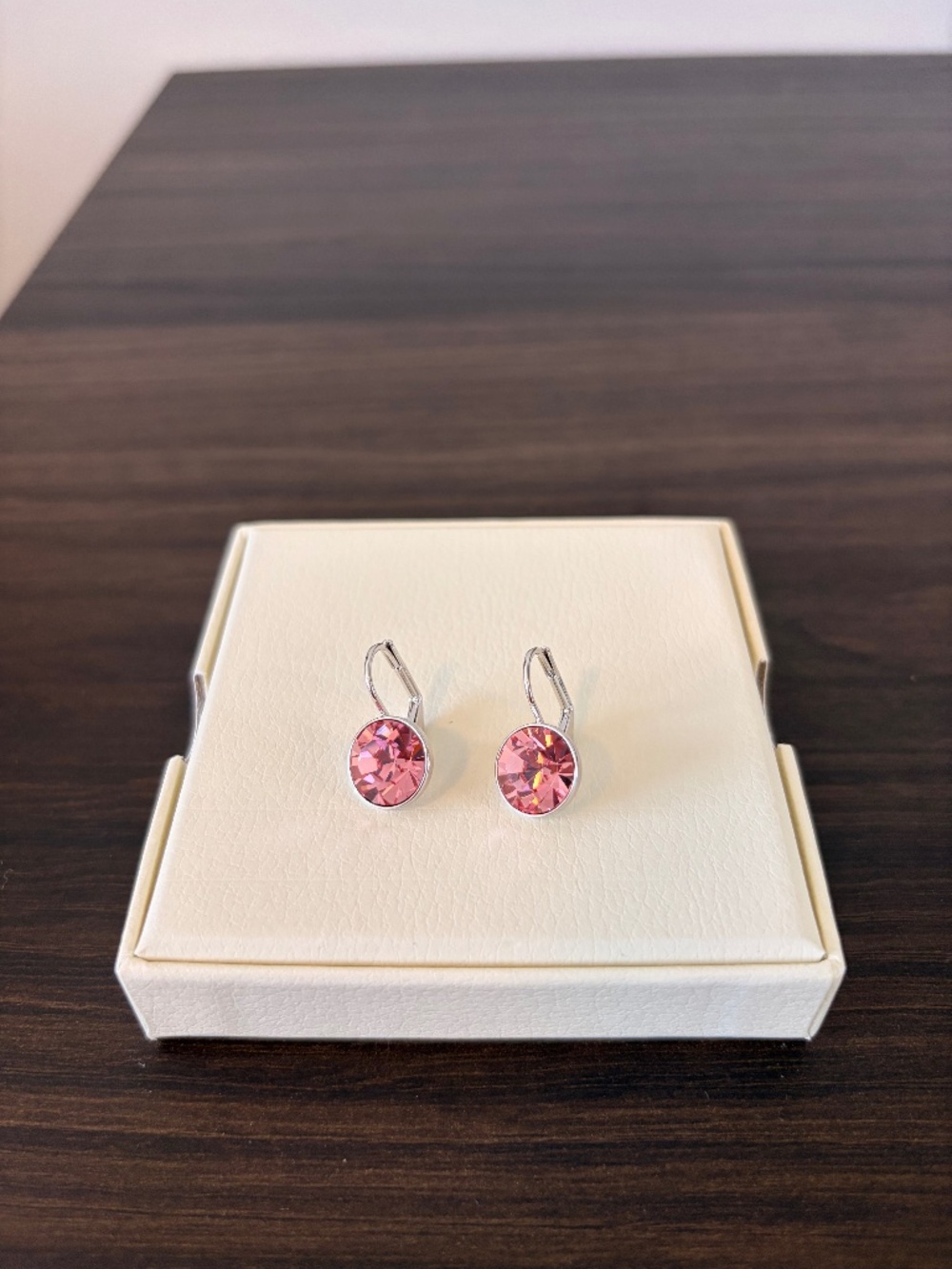 MYJS Bella Pink Crystal Drop Earrings, Silver Tone Leverback